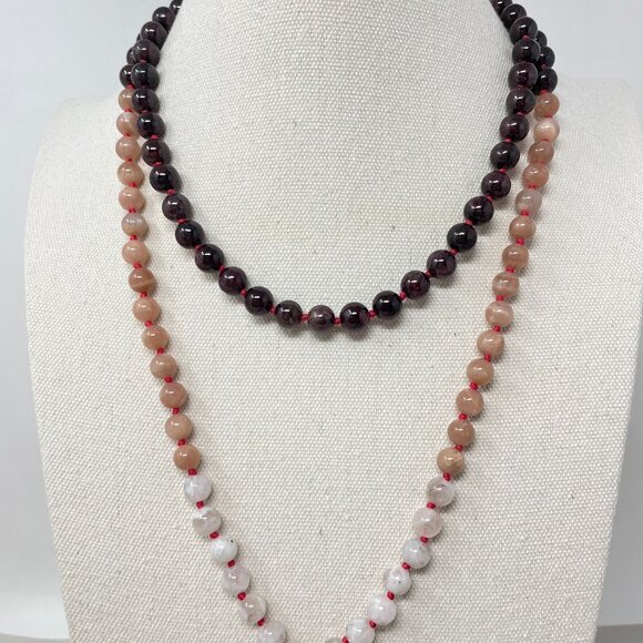 Red Tasseled Beaded Necklace Natural Stone Beads Meditation Quartz Amethyst - Picture 10 of 13